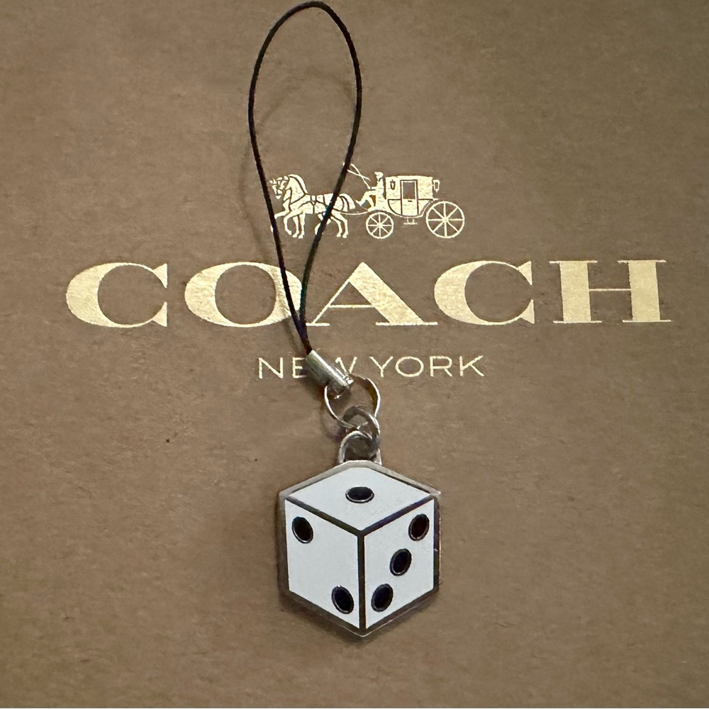 Coach White & Black Enamel Dice Wristlet Bag Charm Keychain Lanyard - Picture 1 of 7